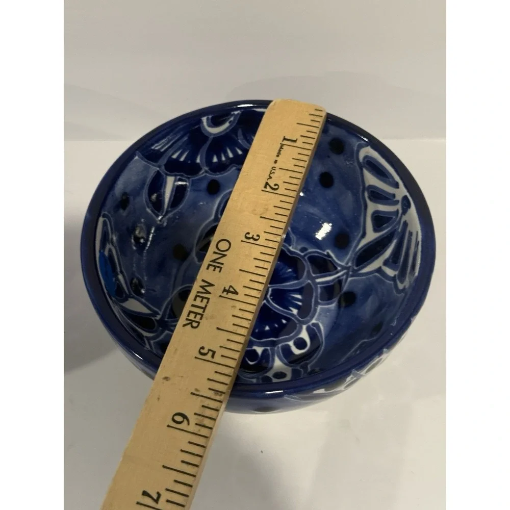 VTG Lot 2 Mexican Talavera Pottery Bowls Blue & White Floral 5x2